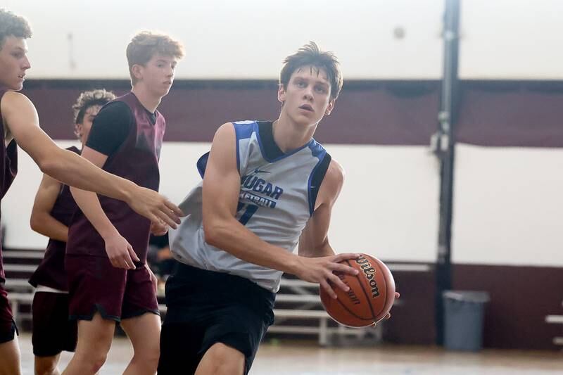 Eastland’s Parker Krogman looks to make a play against Tolono at the 37th Morris Boys Shootout on Tuesday, June 25, 2024.