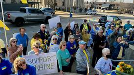 Crowd gathers in Dixon for vigil supporting Ukraine