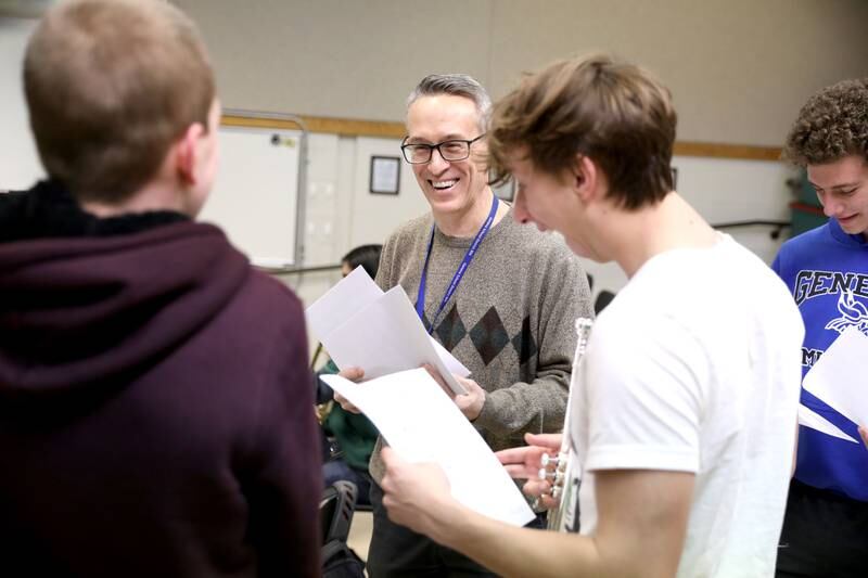 Geneva High School band director Pat Frederick works with the school’s jazz band. Frederick, himself a GHS graduate, will be retiring this year after 29 years.