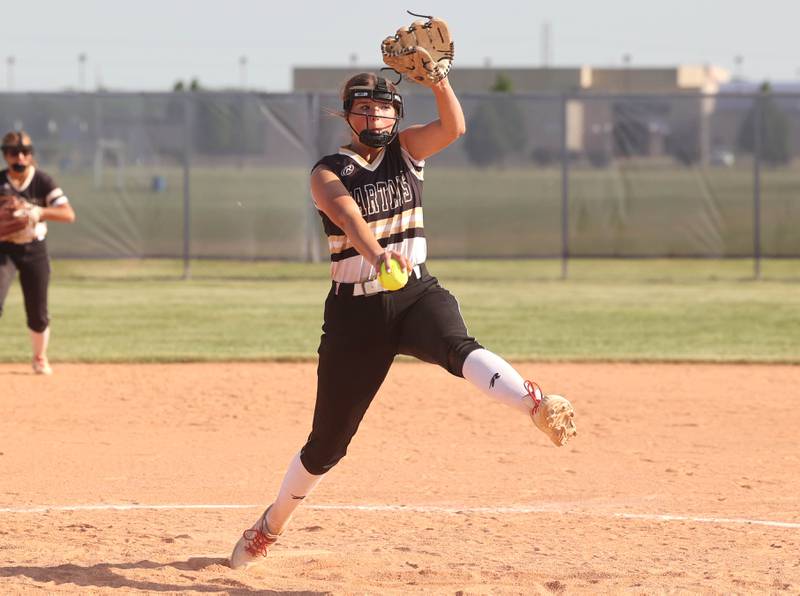 Sycamore's Addison Dierschow delivers a pitch during their Class 3A sectional championship win over Sterling Friday, June 2, 2023, at Belvidere North High School.