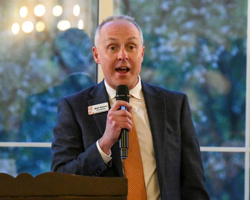 St. Charles Area Chamber of Commerce board member Matt Sidman speaks at the Charlemagne Awards dinner on Friday May 1, 2026.