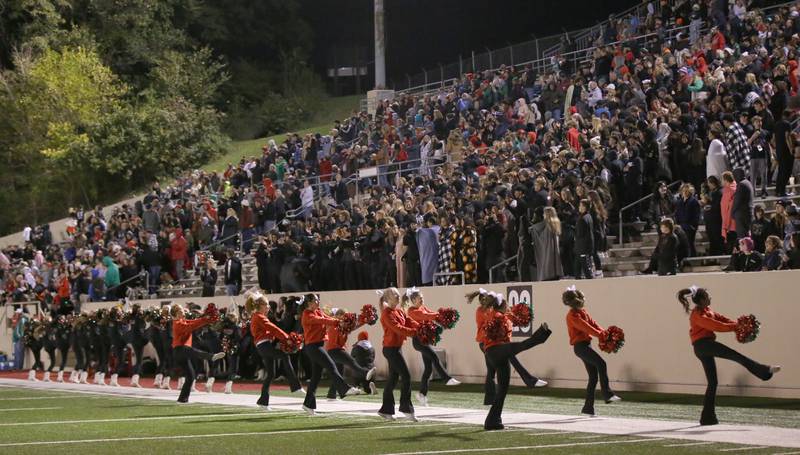 L-P cheer leaders perform on the sidelines during the game against Ottawa on Friday, Oct. 6, 2023 at Howard Fellows Stadium.