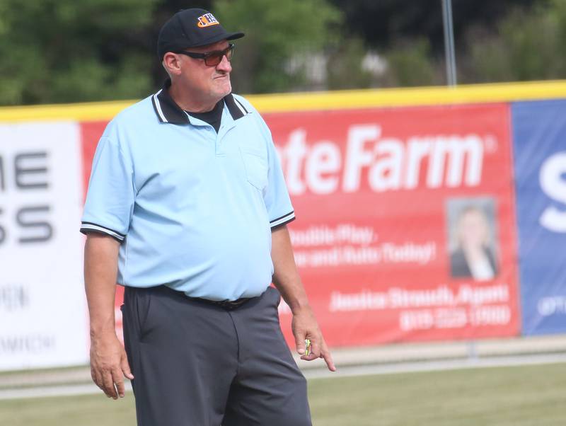 Field umpire Jim Eustice watches the ball during the ICA Senior Baseball All Star Game on Monday, June 30, 2025 at Schweickert Stadium in Peru.