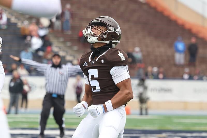 Joliet Catholic’s Anthony Brown reacts after dropping an interception against Morris in the Class 5A semifinal on Saturday, Nov. 23, 2024.