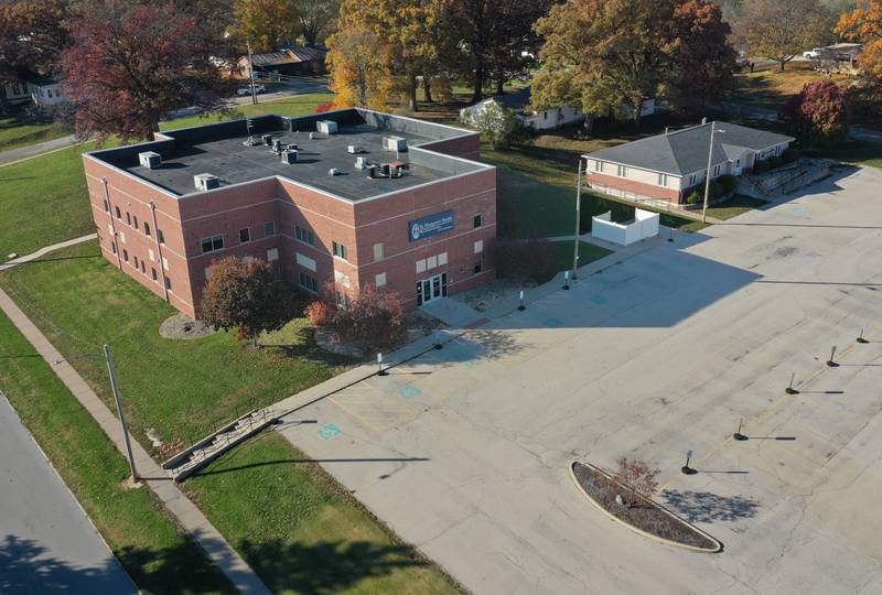 An aerial view of the former St. Margarets West Medical Pavilion clinic located on the corner of East 1st and Mary Streets on Wednesday, Nov. 1, 2023 in Spring Valley. OSF has announced that the clinic will be open beginning January 11, 2024.