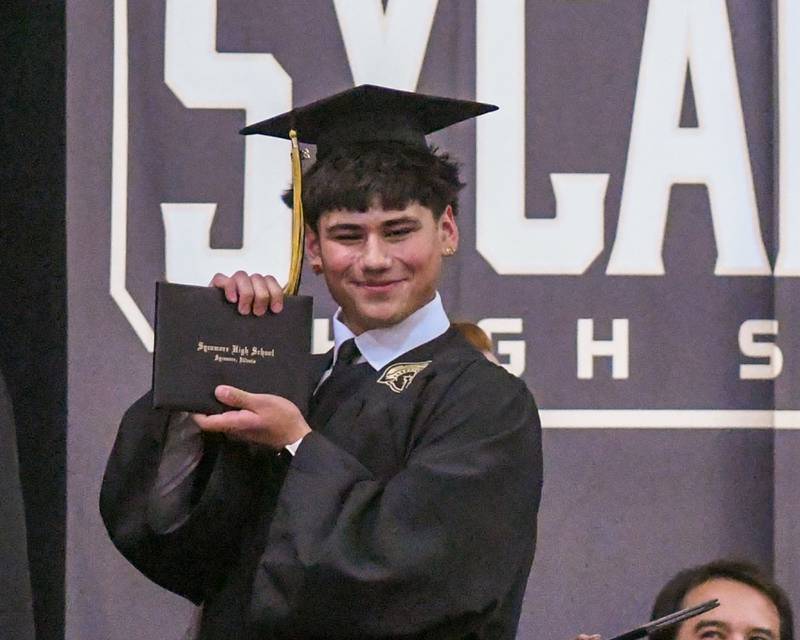 A Sycamore graduate is all smiles after receiving his diploma on Sunday May 24, 2026, during the graduation ceremony held at Sycamore High School.