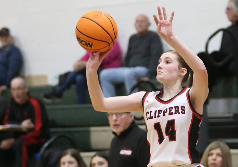 Amboy/Ohio's Jillian Anderson lets go of a wide-open jump shot against Marquette during the Class 1A Regional championship on Thursday, Feb. 20, 2025 at St. Bede Academy.