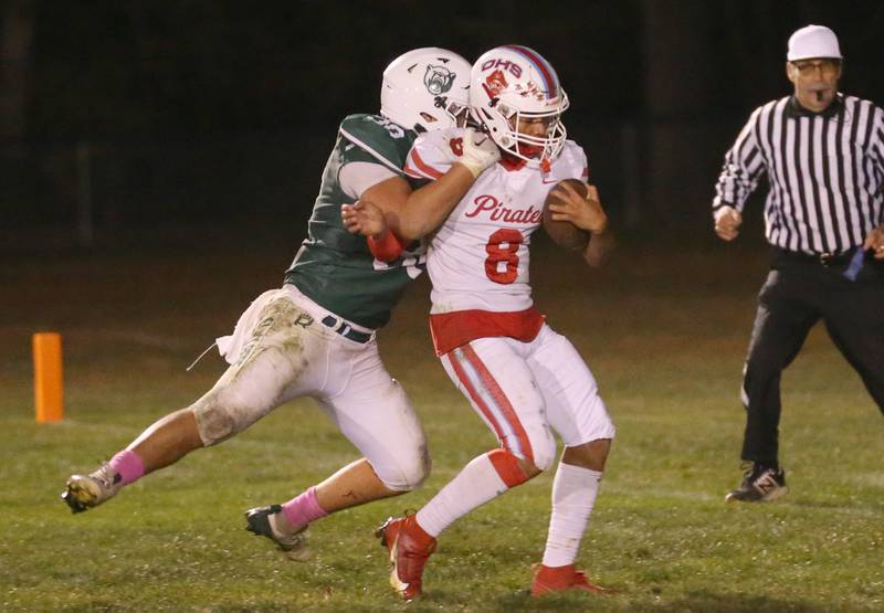 St. Bede's Landon Marquez brings down Ottawa's Bryson Valdez on Friday, Oct. 25, 2024 at St. Bede Academy.