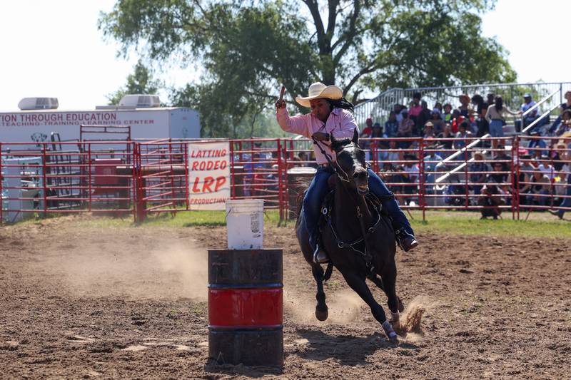 LeAndrea Hill, of St. Anne, competes during the 50th Pembroke Rodeo on Sunday, May 24, 2026.