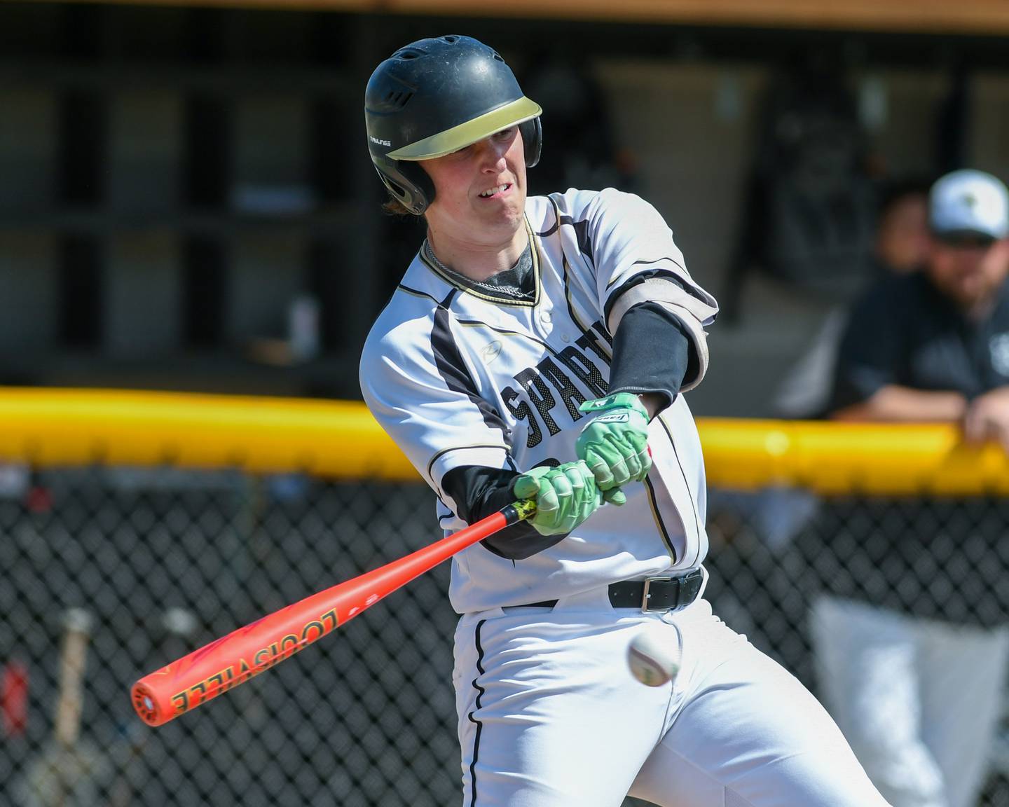 Sycamore's Jack Block (24) gets a base hit on Saturday May 3, 2025, during the game while taking on DeKalb High School held at Sycamore Park District Sports Complex.