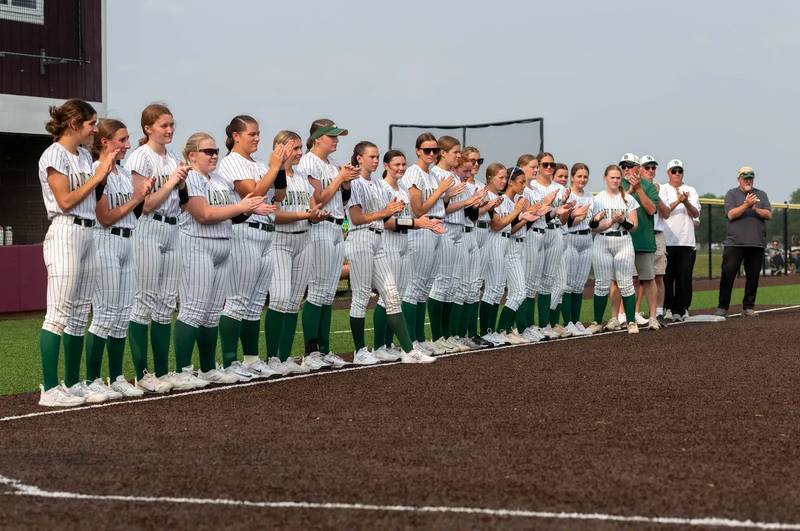 St. Bede lines up for pregame introductions in Friday's sectional softball championship game in Chillicothe.