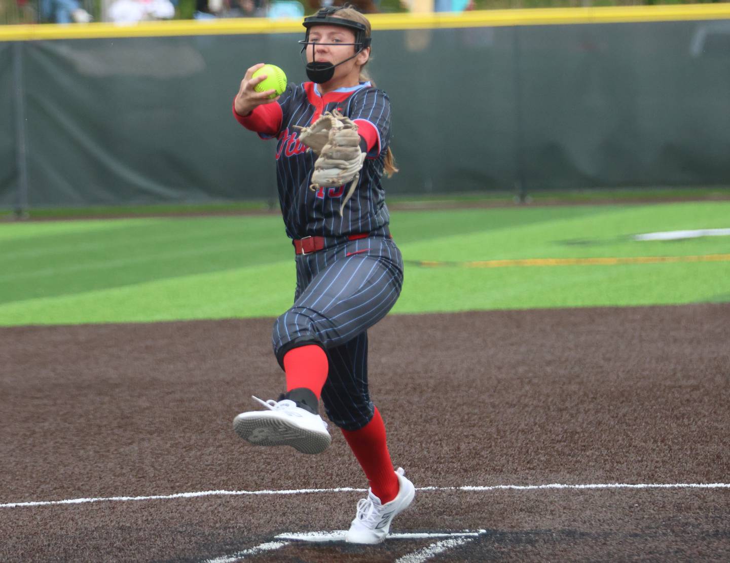 Ottawa pitcher Addie Russell lets go of a pitch to Seneca on Friday, May 1, 2026 at Seneca High School.