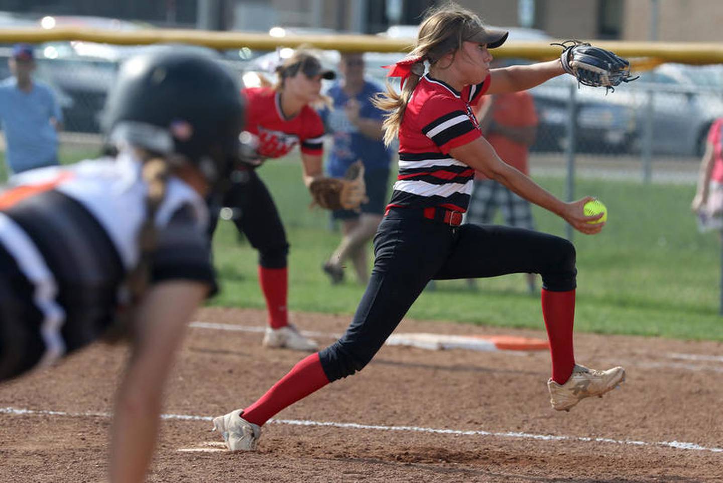 Huntley's Tiffany Giese of Huntley pitches against McHenry on Thursday, May 31, 2018, at the Class 4A Huntley Sectional semifinals. The Red Raiders will play Barrington for the sectional title at 11 a.m. Saturday.