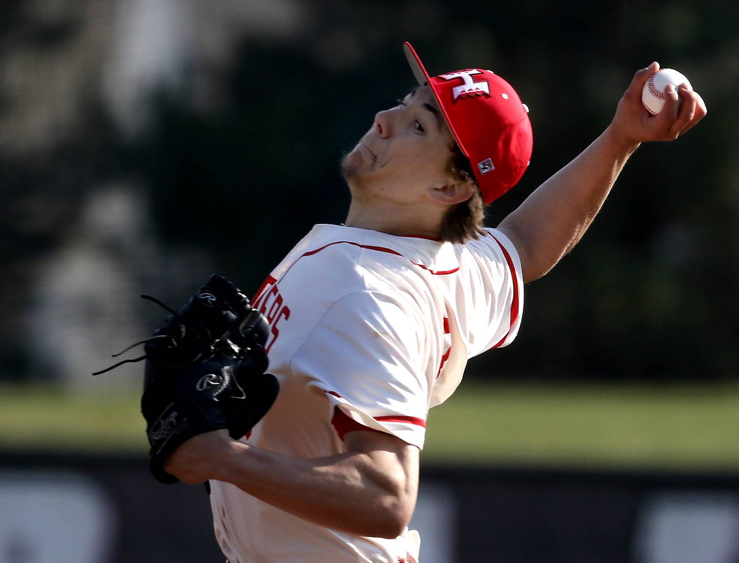 Huntley's Drew Borkowski throws a pitch during a Fox Valley Conference baseball game against McHenry on Friday, April 11, 2025, at Huntley High School.