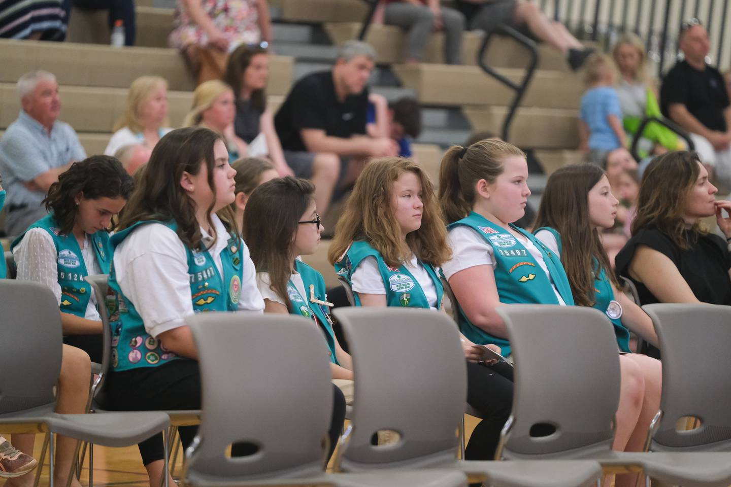 Girl Scout members sit in attendance during a Girls Scouts award ceremony. Thursday, May 12, 2022, in Plainfield.