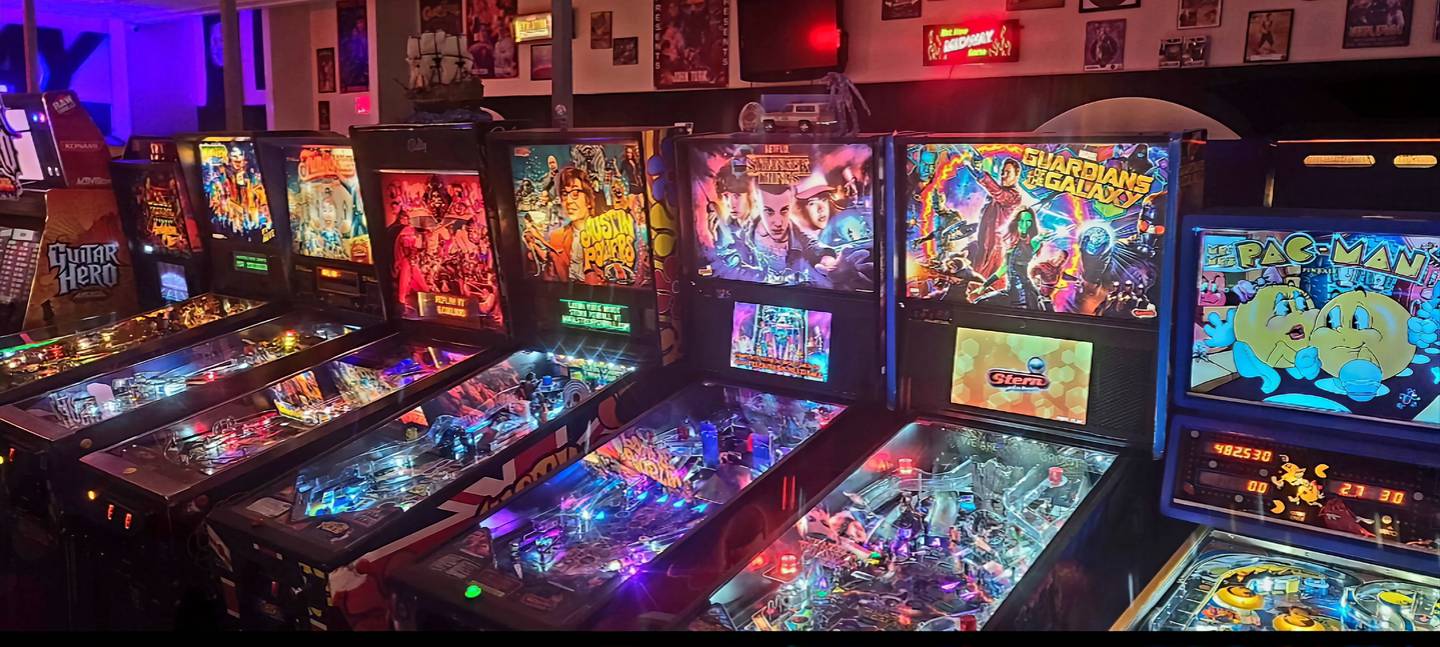A variety of pinball machines at Prince Arcades in Bolingbrook.