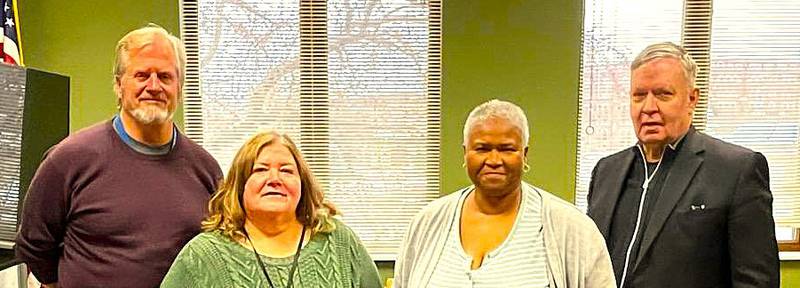 IDES Veteran Representative Jack Kromer (from left), Tammy Nehrkorn of BEST, Inc., Leslie Neal of Tri-County Opportunities Council, and Roger Anderson of BEST, Inc. are shown at the December BEST workshop in Sterling. Not pictured is Colleen Neary of IDES.