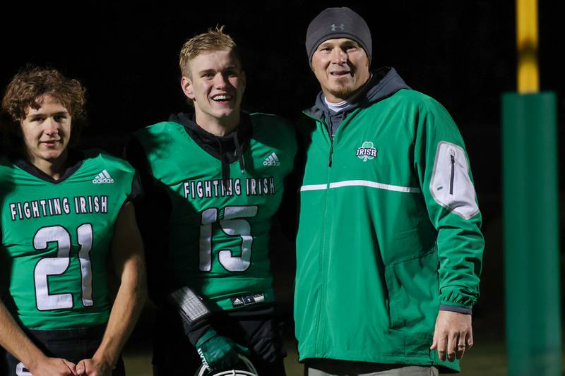 Paxton Giertz of Seneca poses for picture with coach on Friday, November 1, 2024 at Seneca High School in Seneca.