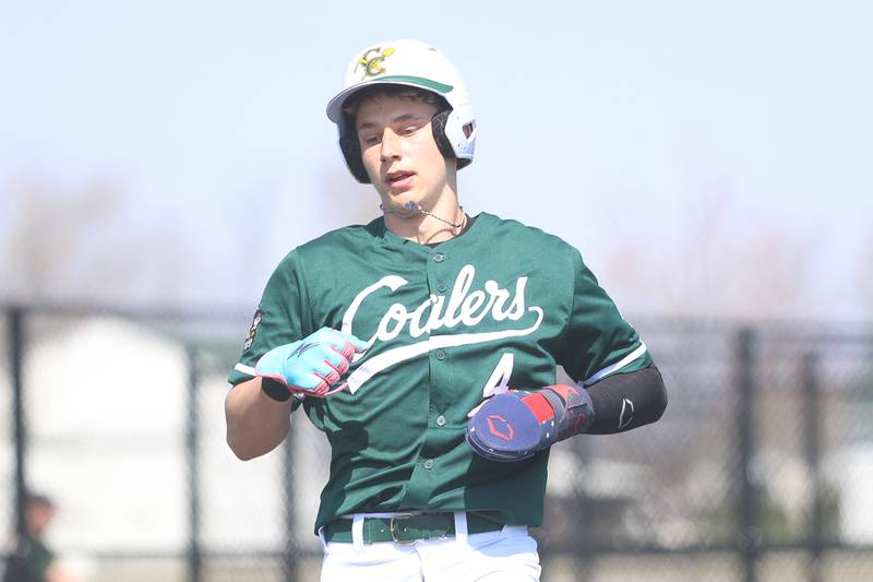 Coal City’s Carter Nicholson scores against Wilmington on Monday, March 30, 2026 in Coal City.