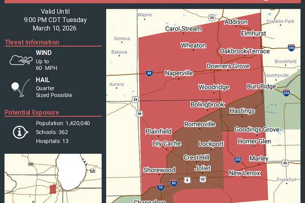 Joliet area under severe thunderstorm warning