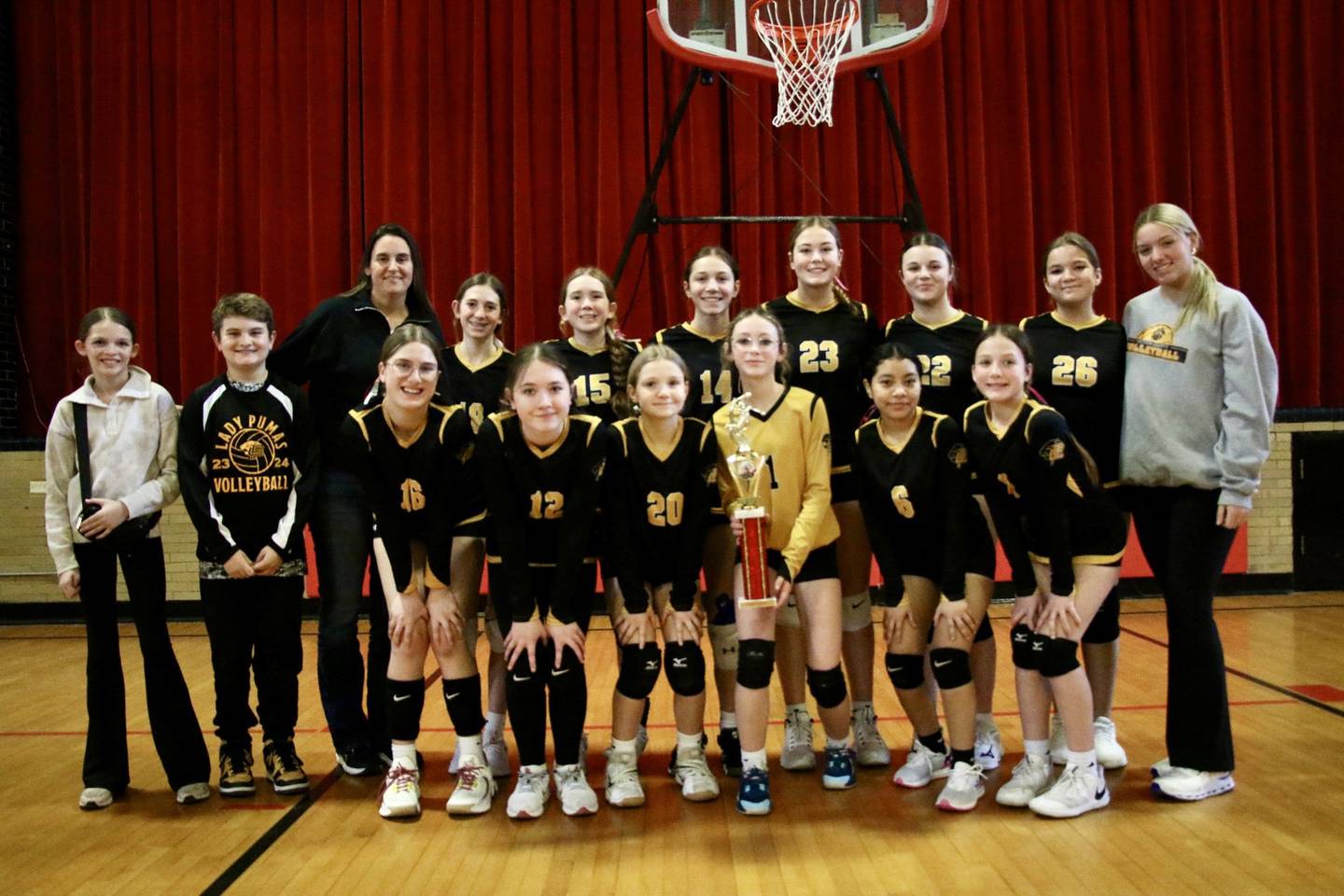 The Putnam County Junior High 
7th grade girls won the Jan Dale Marseilles Tournament at Saturday, Feb. 3, winning over Ottawa Wallace Milton Pope and Marseilles  in the Championship.
Team members are (front row, from left) Anna Poignant, Millie Harris, Makenna Wrobleski, Jaylynn Dickey, Joselyn Lopez and Lillian Bouxsein; and (back row) manager Savanah Grasser, Blake Richardson, Coach Shannon Jenkins, Bailey Vice, Kami Nauman, Hannah Heighberger, Tula Rue, McKlay Gensini, Kinzie Pierski and assistant coach Tori Balma.