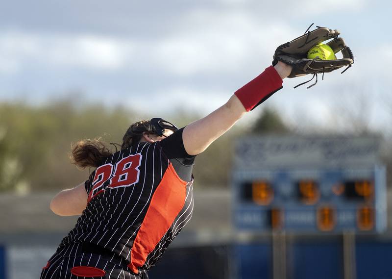 Hall’s Brynn Blair makes a catch for an out against Newman Monday, April, 21, 2025.