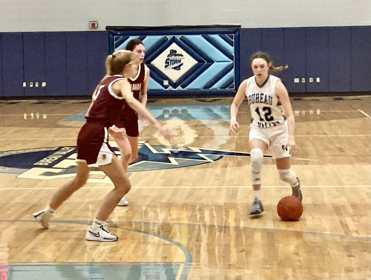 Bureau Valley senior Kate Stoller runs the Storm offense against Annawan Thursday night. The No. 4 ranked Bravettes beat the Storm 55-33.