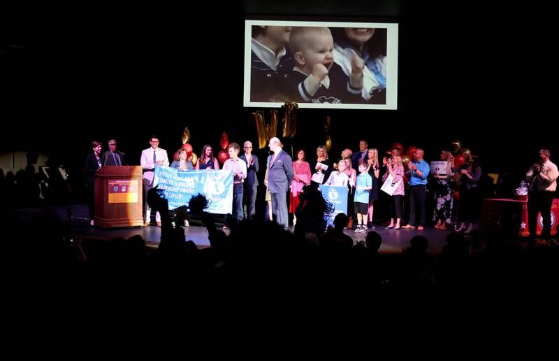 Westmont High School Principal Jack Baldermann was honored with a surprise all-school assembly to announce his Golden Apple Award for Excellence in Leadership on Thursday, May 12, 2022.