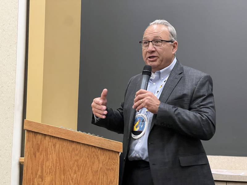 Chairman Joseph “Zeke” Rupnick of the Prairie Band Potawatomi Nation talks to DeKalb County Board's Committee of the Whole on June 14, 2023.