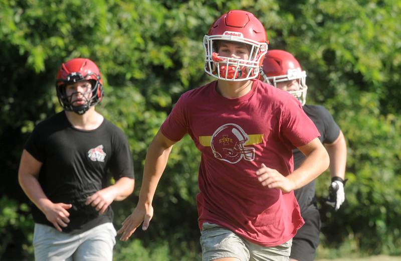 Yorkville's Luke Zook runs sprints during football practice at Yorkville High School on Tuesday, Aug 8, 2023.