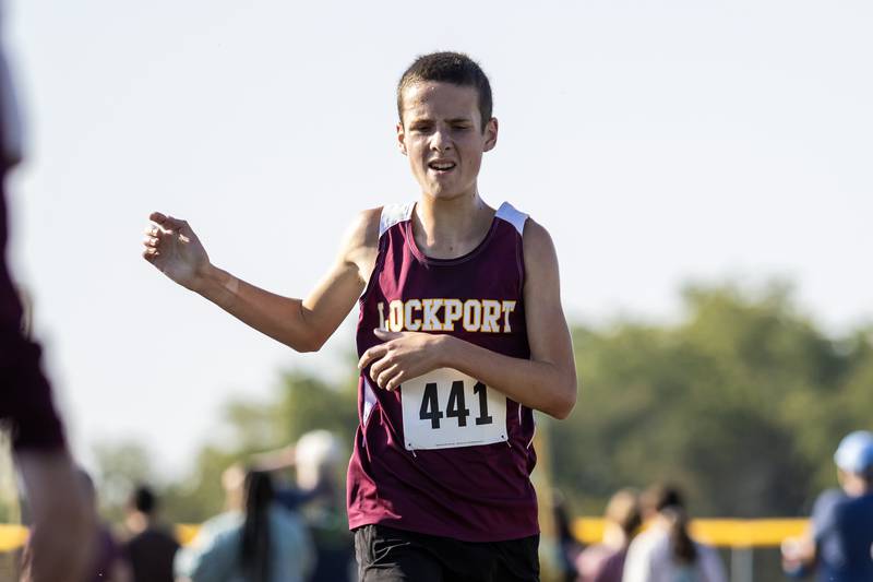 Lockport’s Patrick Valcich competes in the Locktoberfest three-mile varsity cross country race at Dellwood Park in Lockport on October. 4, 2025.