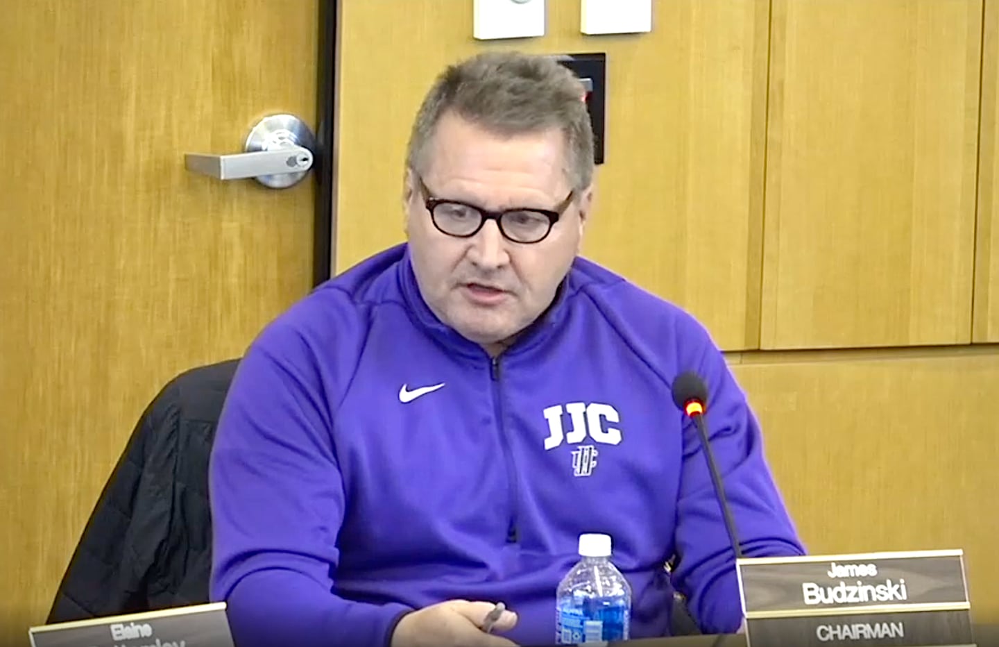 James Budzinski, chairman of the Joliet Junior College Board of Trustees, speaking during a board meeting on Wednesday, Nov. 12, 2025.