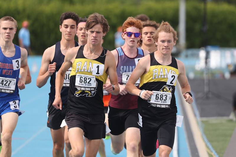 Riverdale's Tommy Murray and Landis Musser (right) are 1-2 in the Class 1A 1600 Meter Run State Finals on Saturday, May 27, 2023 in Charleston.