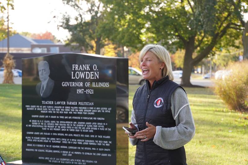 89th District State Rep. Tony McCombie (R-Savanna) speaks at The Frank Lowden Memorial dedication on Friday, Oct. 24, 2025 on the Ogle County Courthouse lawn in Oregon.