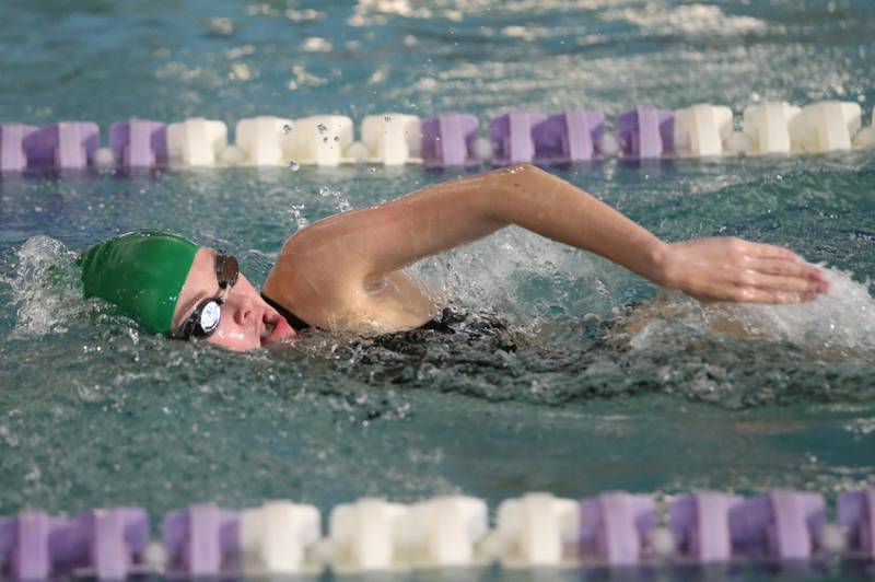 L-P co-op's Clara Weitl competes in the 500 yard freestyle on Tuesday, Oct. 8, 2024 at the Illinois Valley YMCA in Peru.