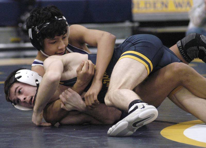 Sterling wrestler Evan Jones works out of a jam. Sterling hosted the IHSA 2A Boys Regional at Sterling. The event took place on Saturday, January 31, 2026