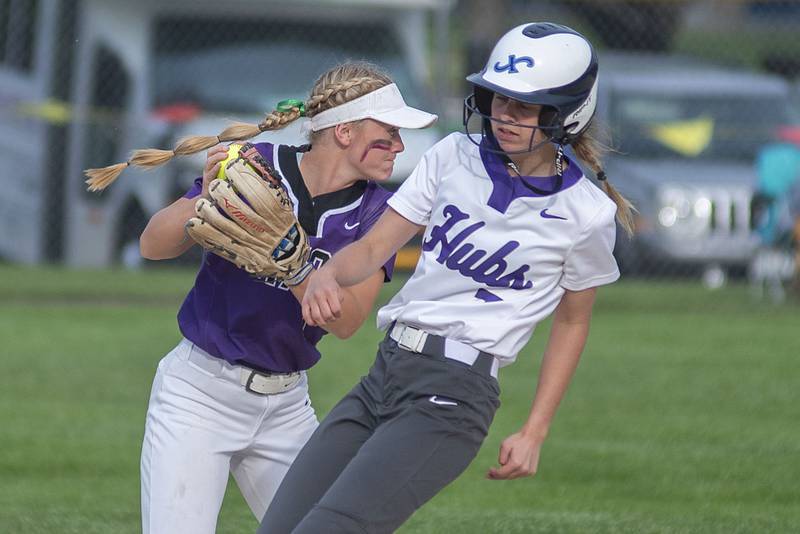 Dixon's Sam Tourtillott records an out at second against Rochelle Tuesday, May 24, 2022.