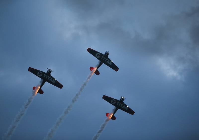 The Titan Aerobatic Team performs during the 10th annual TBM Avenger Reunion and Airshow on Friday, May 16, 2025 at the Illinois Valley Regional Airport in Peru.
