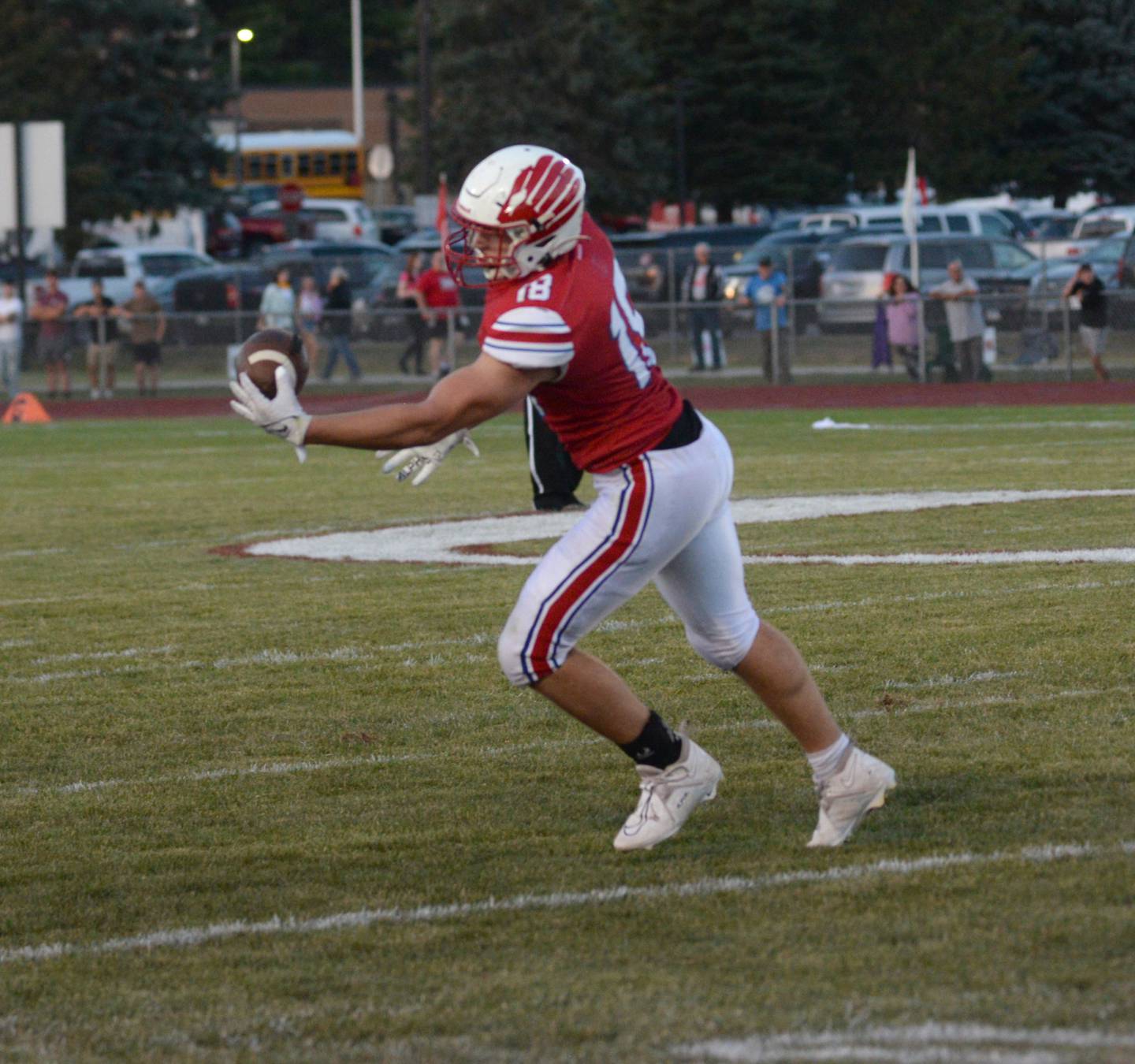 Oregon's Josh Crandall brings in a pass against Dixon on Friday, Sept. 1, 2023 at Oregon High School's Landers-Loomis Field.