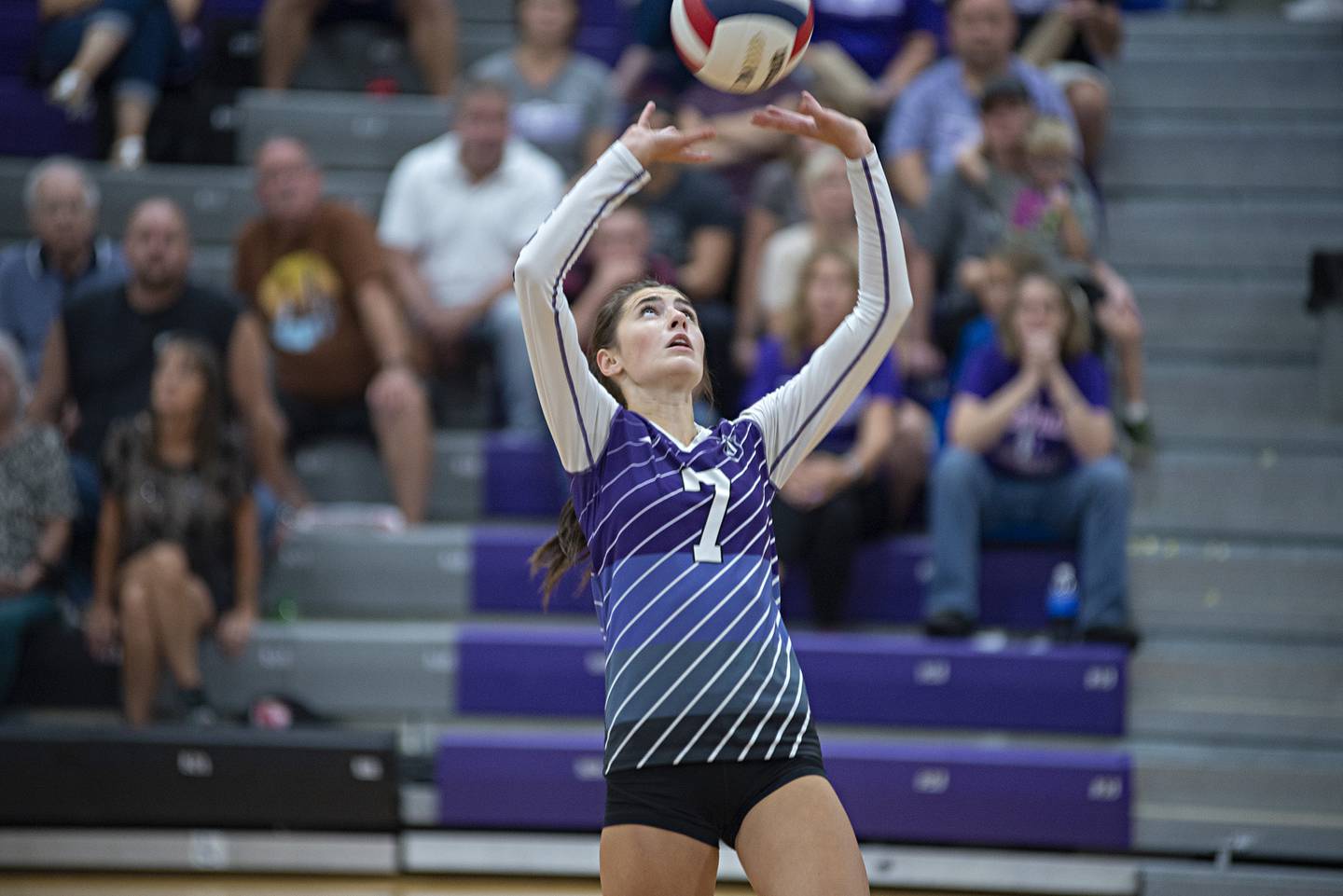 Dixon’s Sydney Hargrave sets the ball against Rockford Lutheran Tuesday, Sept. 20, 2022.