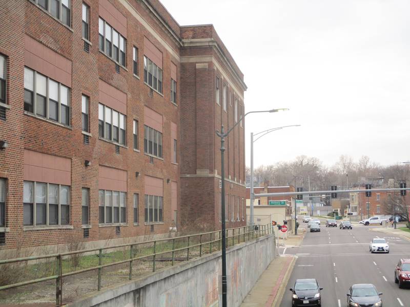 The old Joliet Catholic High School gym, a section of the building that stands alongside Jefferson Street, will be demolished in this year. March 13, 2024.