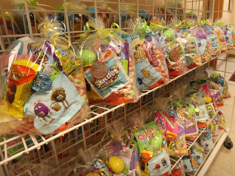 Candy bags full of Easter goodies were handed out during the annual Easter distribution on Wednesday, April 1, 2026 at the Hall Township Food Pantry in Spring Valley.
