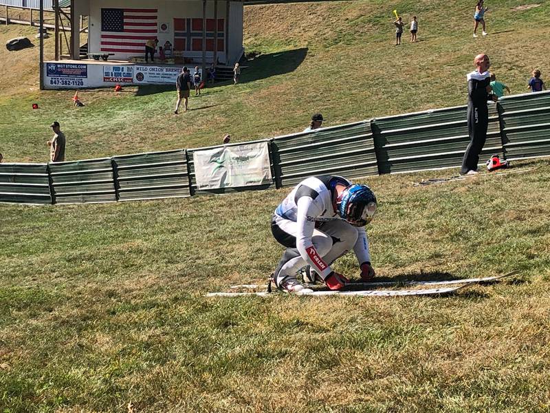 The 60-foot jumps finished up the day on Saturday, Oct. 4, 2025, at Norge Ski Club's annual Jumptoberfest tournament. Athletes jumped on all of the hills - lined with plastic "snow" and kept wetted down - in 80-degree weather.