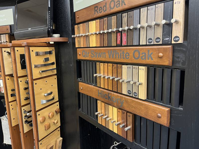 Costumers can customize their own pieces by choosing from 16 different stain colors, six color varnishes, seven types of wood, fabrics and hardware options. Overall, Oak - either Red Oak or Quarter Sawn White Oak - has been the most popular wood.