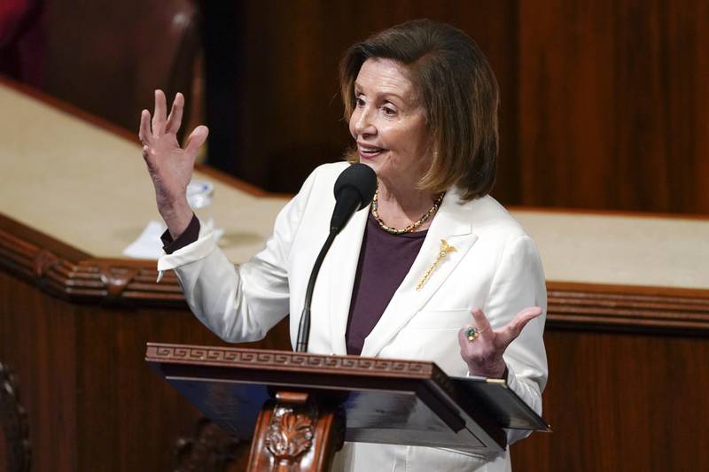 House Speaker Nancy Pelosi of Calif., speaks on the House floor at the Capitol in Washington Thursday, Nov. 17, 2022. (AP Photo/Carolyn Kaster)