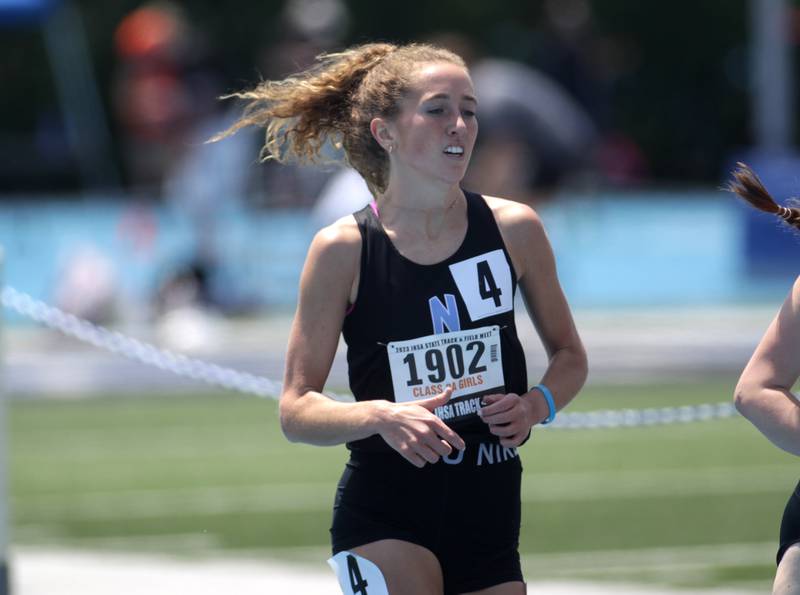 Nazareth’s Colette Kinsella competes in the 2A 3200-meter run during the IHSA State Track and Field Finals at Eastern Illinois University in Charleston on Saturday, May 20, 2023.