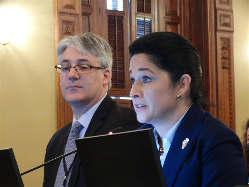 Comptroller Susana Mendoza and Rep. Michael Halpin, D-Rock Island, testify Thursday before a House committee in favor of a bill that would require automatic payments into the state's budget stabilization fund, which was depleted during the two-year budget impasse from 2015 to 2017.