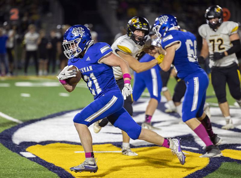 Newman’s Briar Ivey picks up big yards against Riverdale Friday, October 11, 2024, in Sterling.