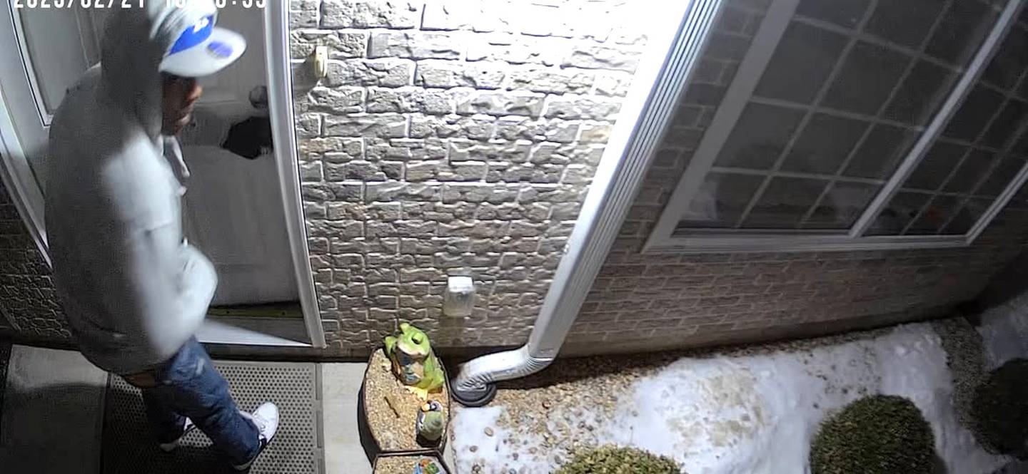This screenshot was taken from a home security video that was shared by Rochelle police when they were seeking information about a February home invasion and armed robbery in the 100 block of 7th Ave. Mark Cooper, 48, was found guilty of the felony charges following a 2-day jury trial at the Ogle County Judicial Center in Oregon on Wednesday, Oct. 22, 2025.