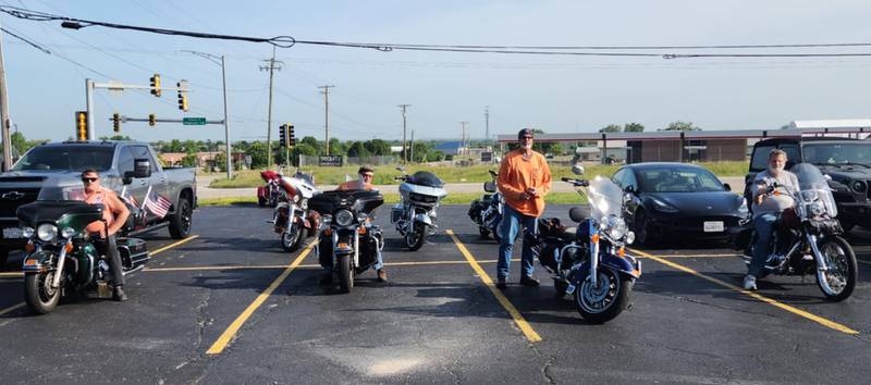 Pictured are Open Roads ABATE members (from left) Bruce Littlebrant, Bill Kolb, Dave Curran, and Mitch Busch getting ready to ride in the Illinois Motorcycle Freedom Run on Saturday,  June 21,2025.